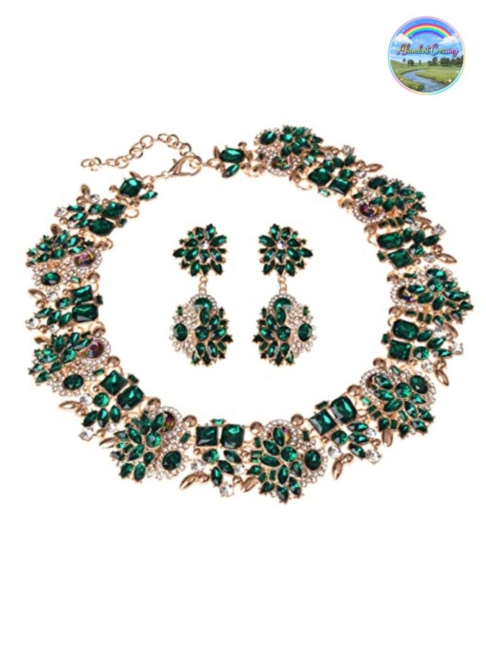 Vintage Crystal Rhinestone Choker Bib Necklace Earring Set for Women Fashion